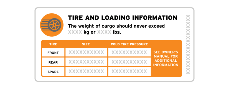 tire placard tag with information