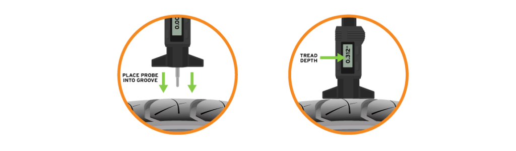 using a tread depth gauge to test tire air pressure