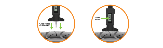 using a tread depth gauge to test tire air pressure