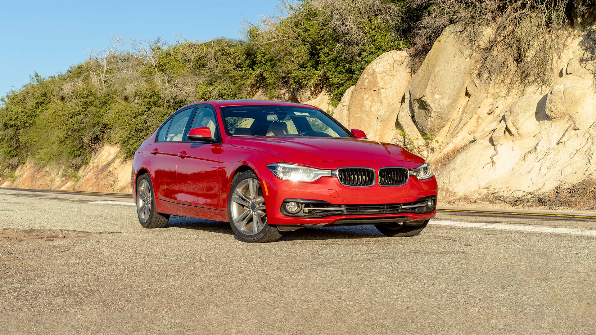 red bmw 3 series with sport compound tires by milestar tires