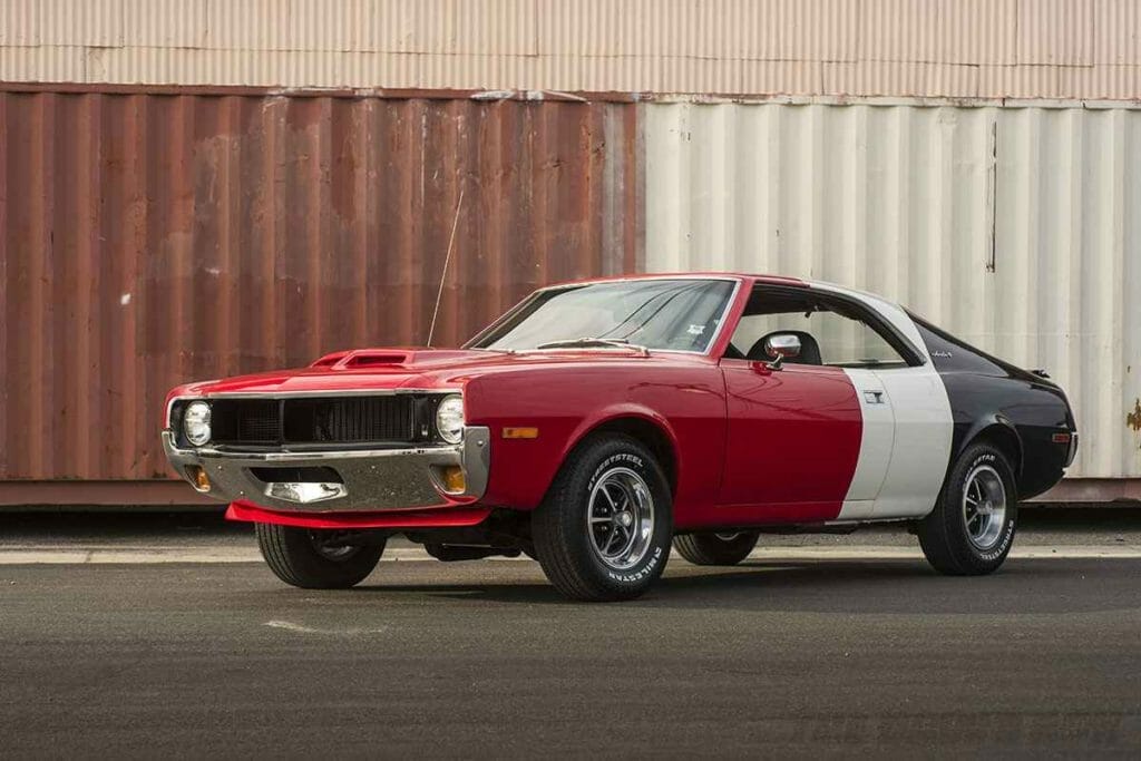 red white and blue ford falcon on classic style milestar tires
