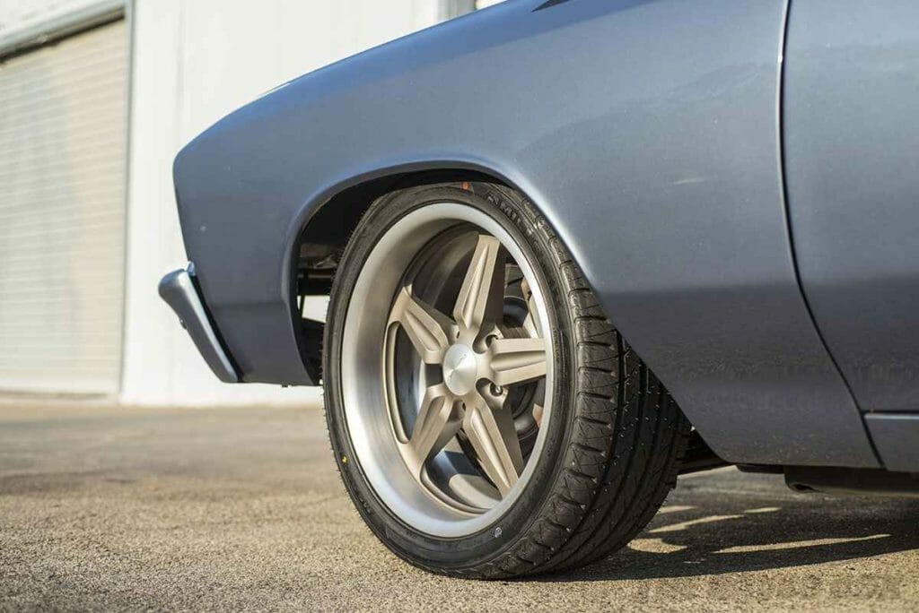 Blue classic chevelle with Milestire tires and