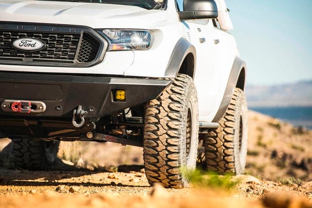 White Ford Ranger with 35 inch off road tires