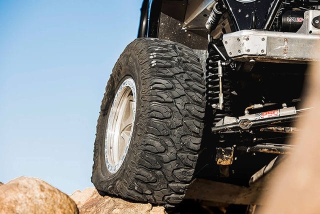 Jeep offroading and rock crawling on tall Milestar Patagonia M/T tires