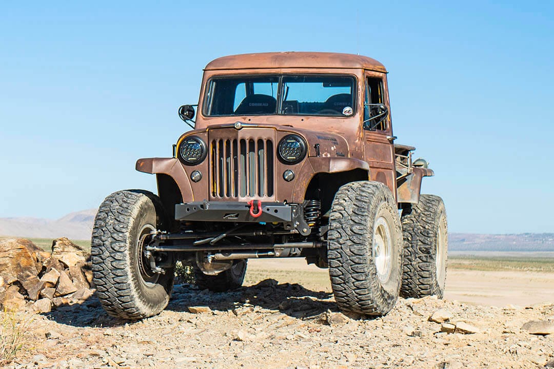Brown rusty 56 Jeep Willys with Milestar Patagonia M/T tires