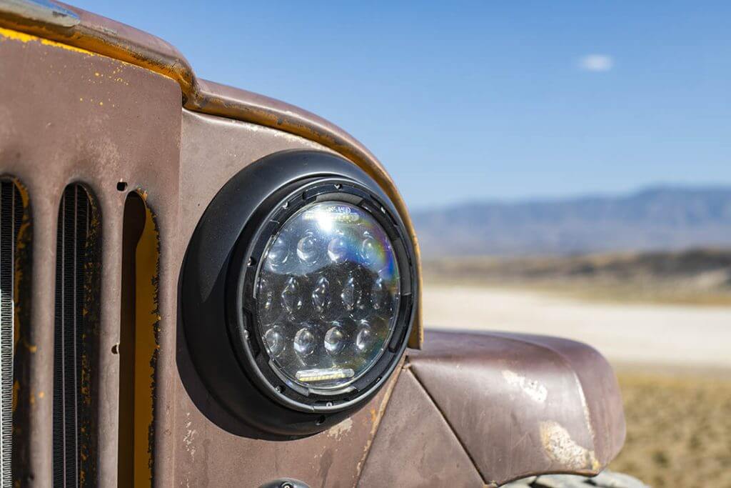 Detailed shot of an old Jeep Willys' headlight