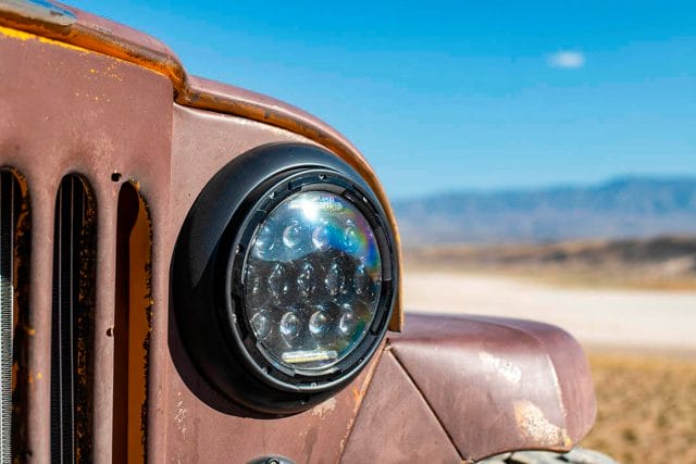 Detailed shot of an old Jeep Willys' headlight
