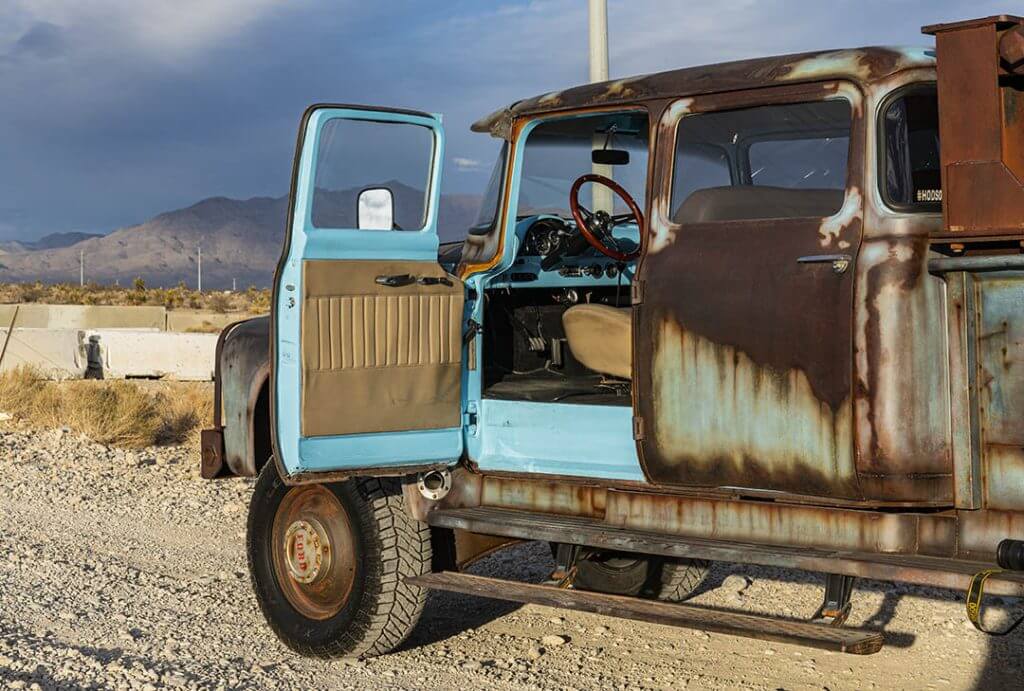 interior of hodson motors ford dually truck on milestar tires