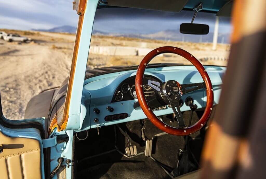 dash and steering wheel of rusty ford f600 by hodson motors