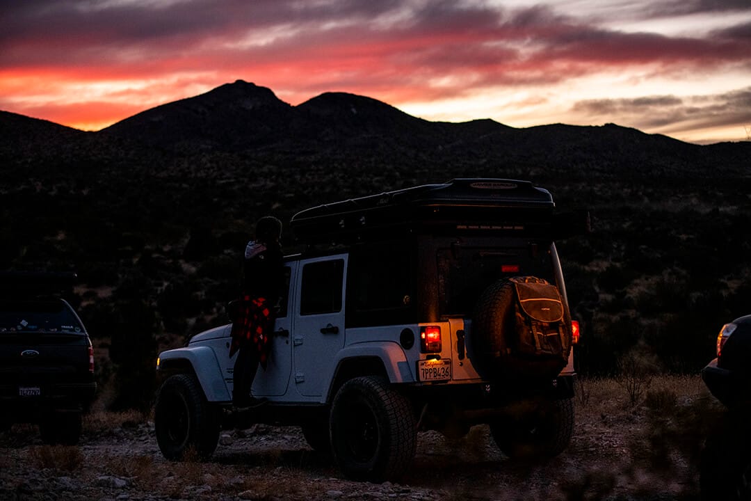 Jeep JK in arizona during sunset