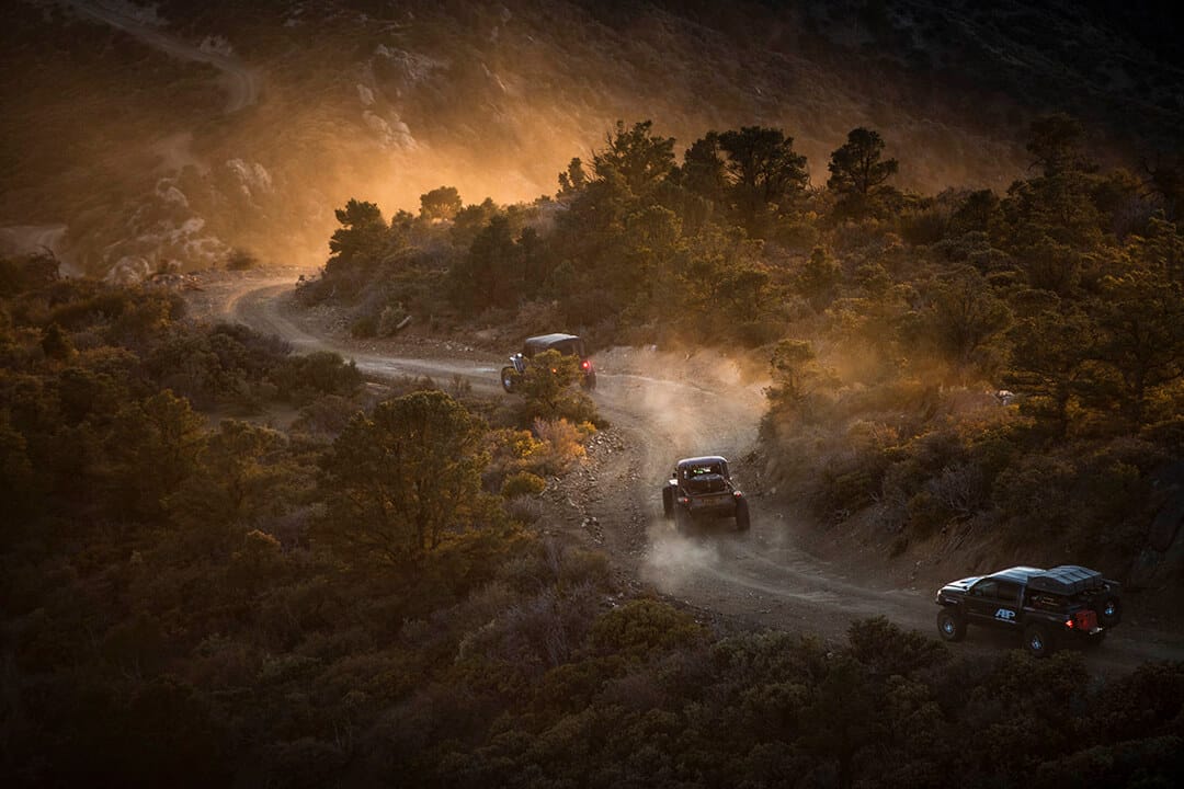 trail of jeeps and overlanding vehicles on milestar patagonia mt
