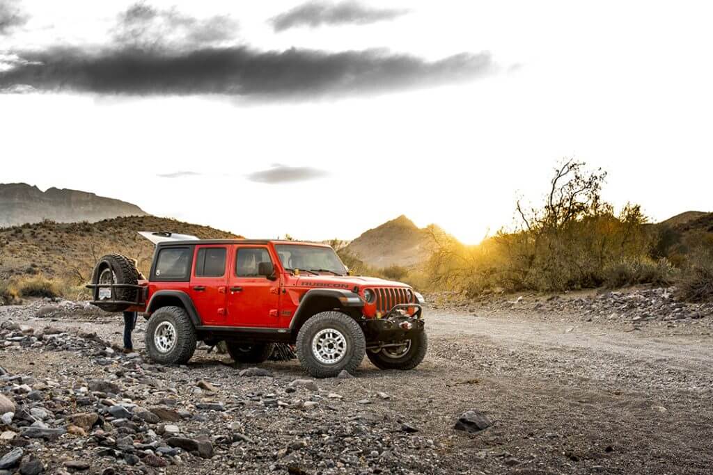 Red Jeep ready for day 2 milestar expedition