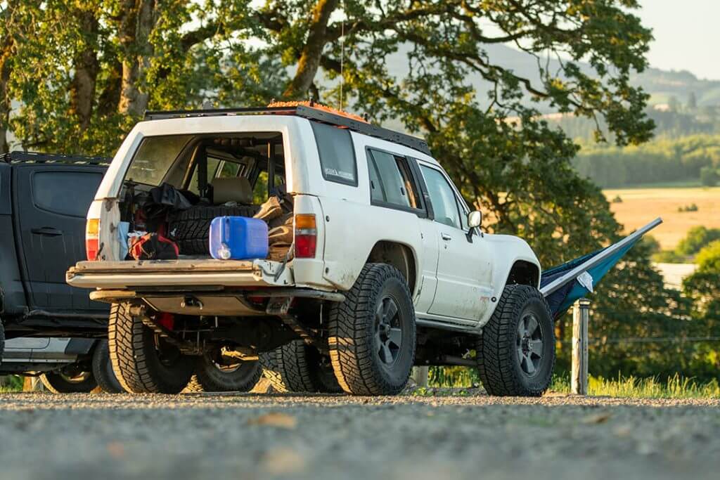 white Toyota pickup overlander in Oregon